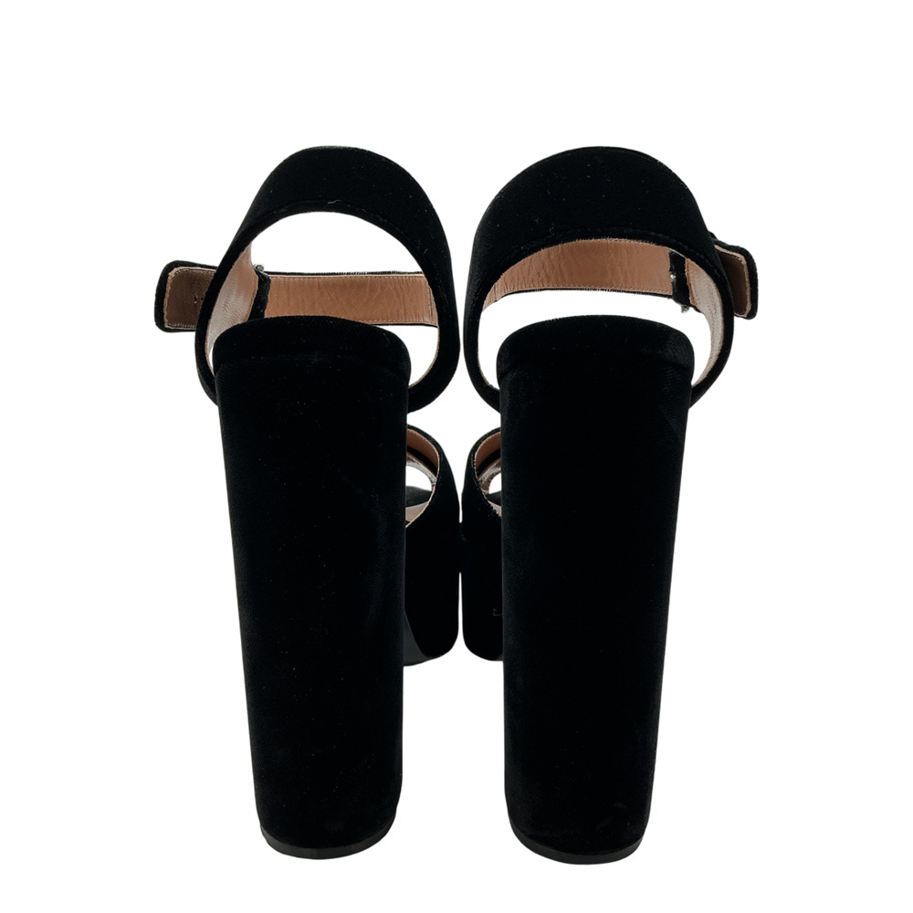 LoveShackFancy Velvet Black Platform Ankle Strap Sandals Size 8 - Picture 3 of 6